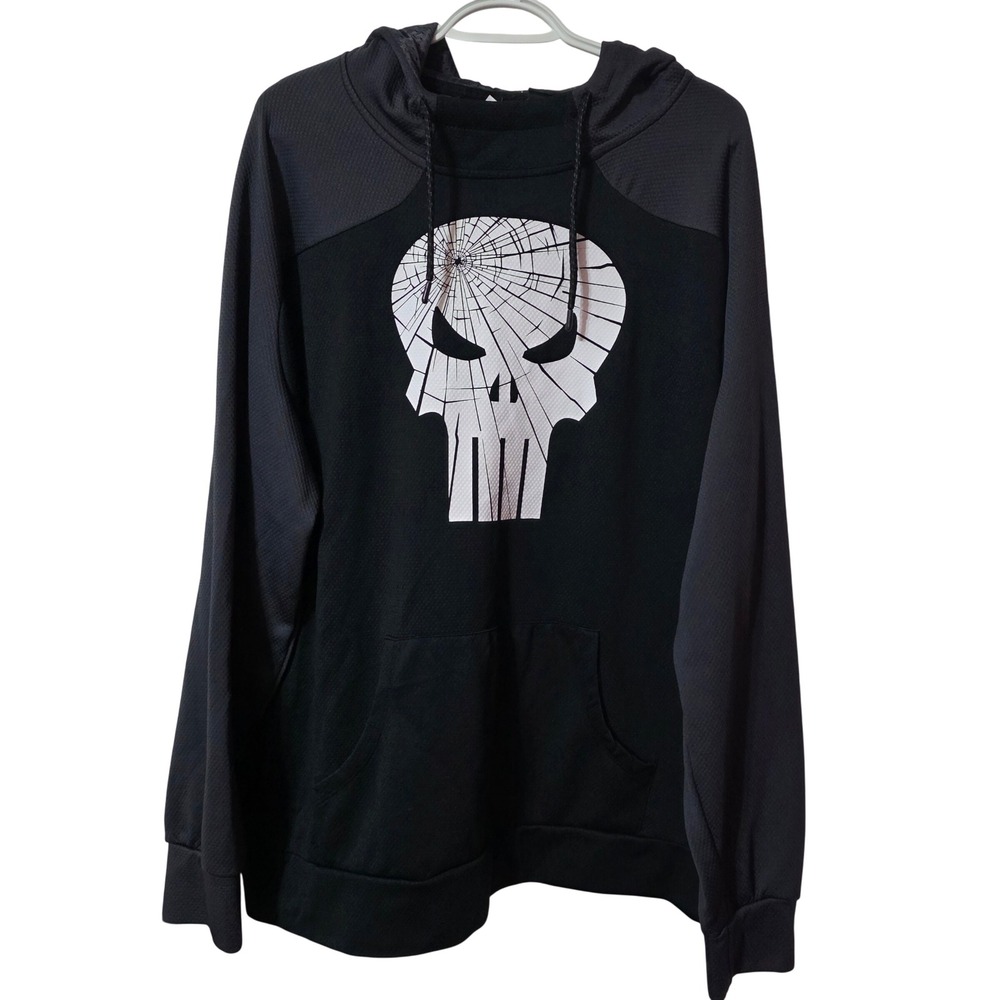 Marvel Mens XXL Hoodie Black Punisher Skull Graphic Performance Activewear